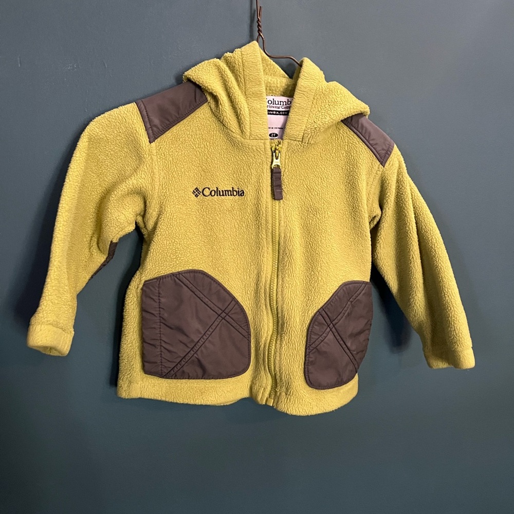 Columbia Lime Green Fleece Jacket with Brown Accents